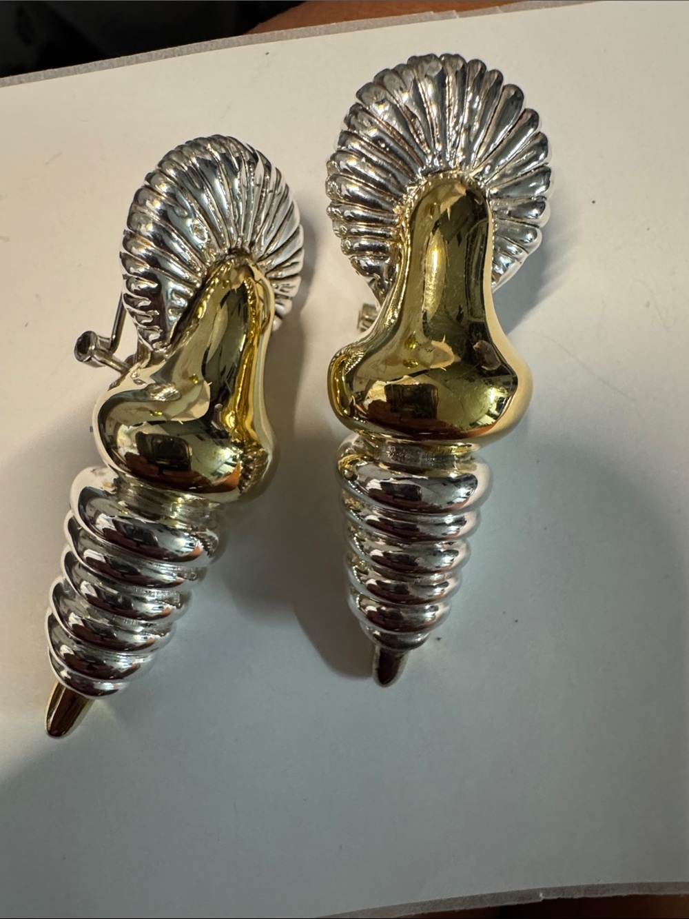 Gold & Sterling Silver Shell Drop Earrings - 1980s